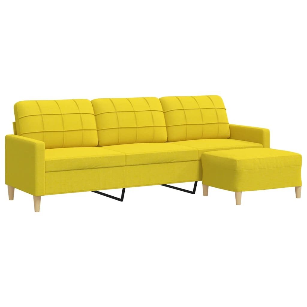 vidaXL 3-Sitzer-Sofa mit Hocker Hellgelb 210 cm Stoff