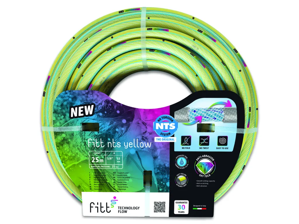 Tuyau d'arrosage FITT NTS Yellow 15mm x 25m avec système anti-torsion