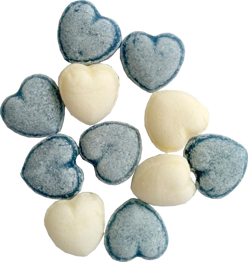 Edel weiß blaue Herzbonbons mit Eis und Heidelbeergeschmack Produktbild 