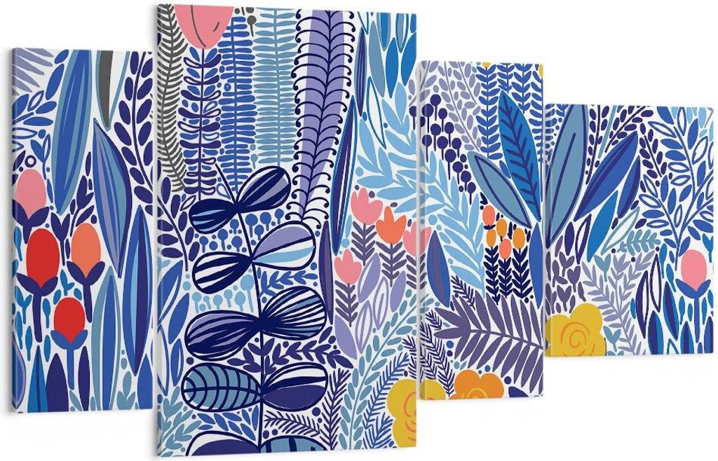 Bild auf Leinwand - Leinwandbild - Blumen Blätter Illustration Tropen - 120x70cm - Wand Bild - Wanddeko - Leinwanddruck - Bilder - Kunstdruck - Le...