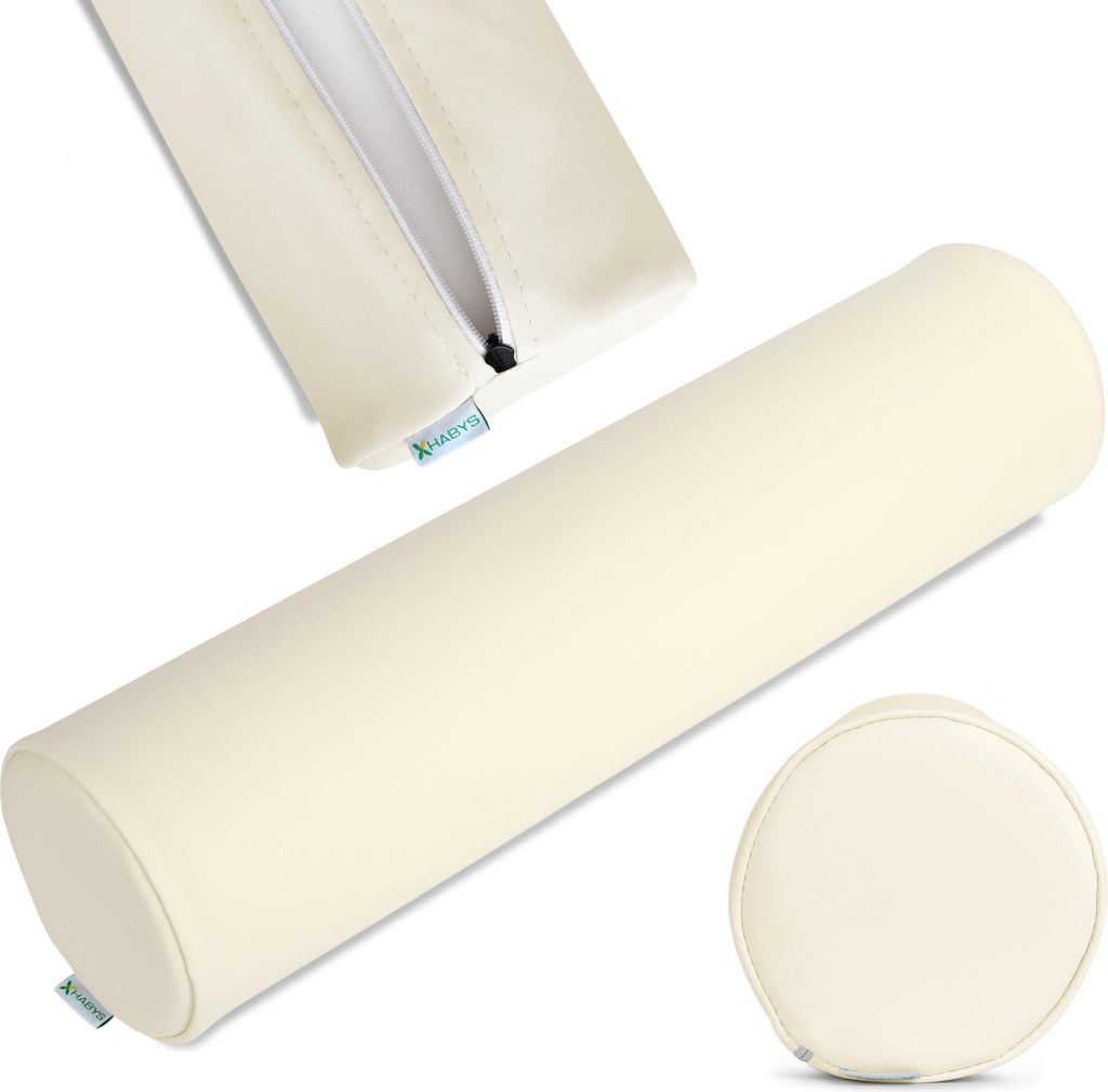 Habys Lagerungsrolle Vollrolle Nackenkissen Lagerungskissen Nackenrolle | Knierolle für Massage und Therapie Fitnessrolle | 15x60cm | Beige