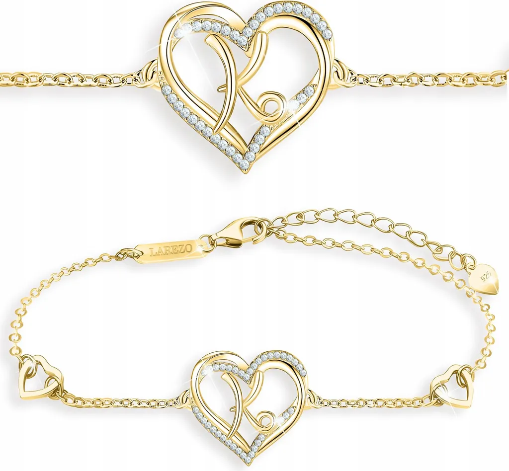 Bracciale Cuore Oro e Lettera K Argento 925 - Gioiello Personalizzato