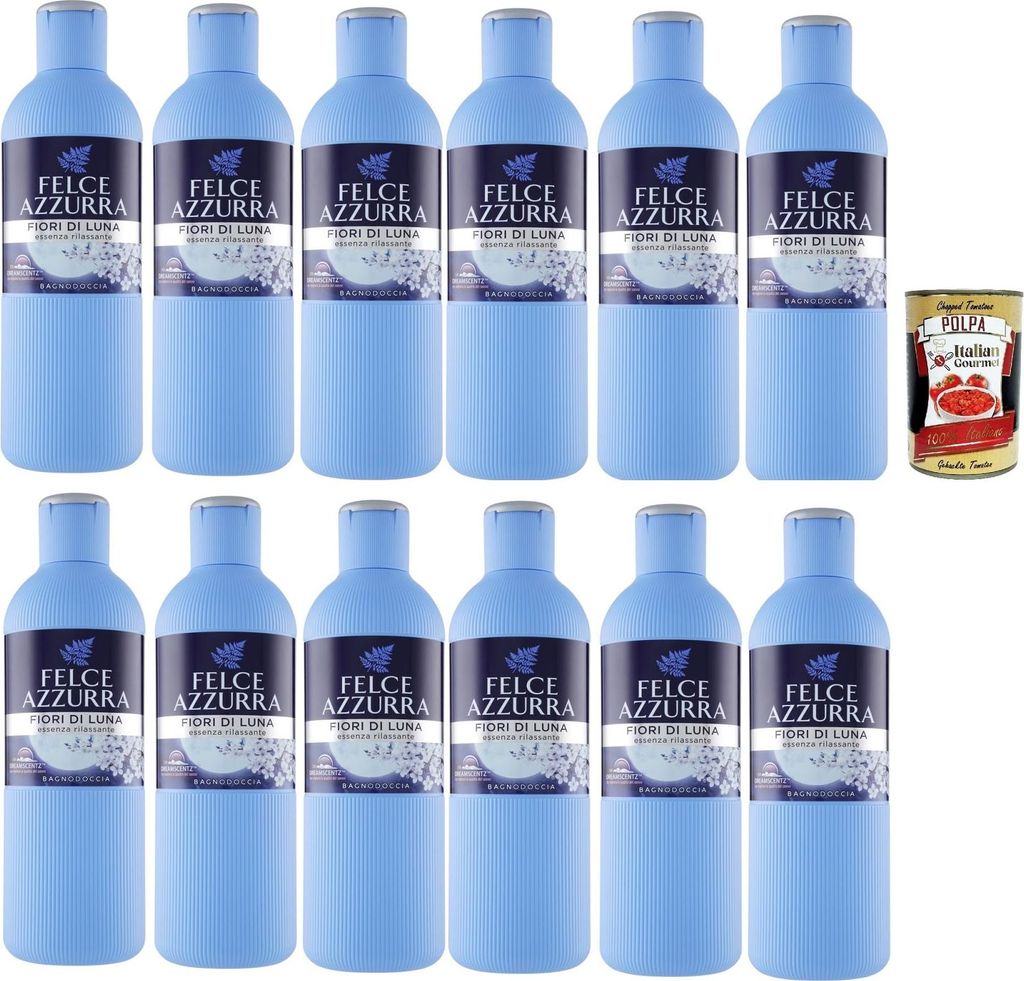 Felce Azzurra Fiori di Luna essenza rilassante Bagnodoccia, Relaxing Schaumbäder Bades bath shower foam 12x 650 ml + Italian Gourmet polpa 400g