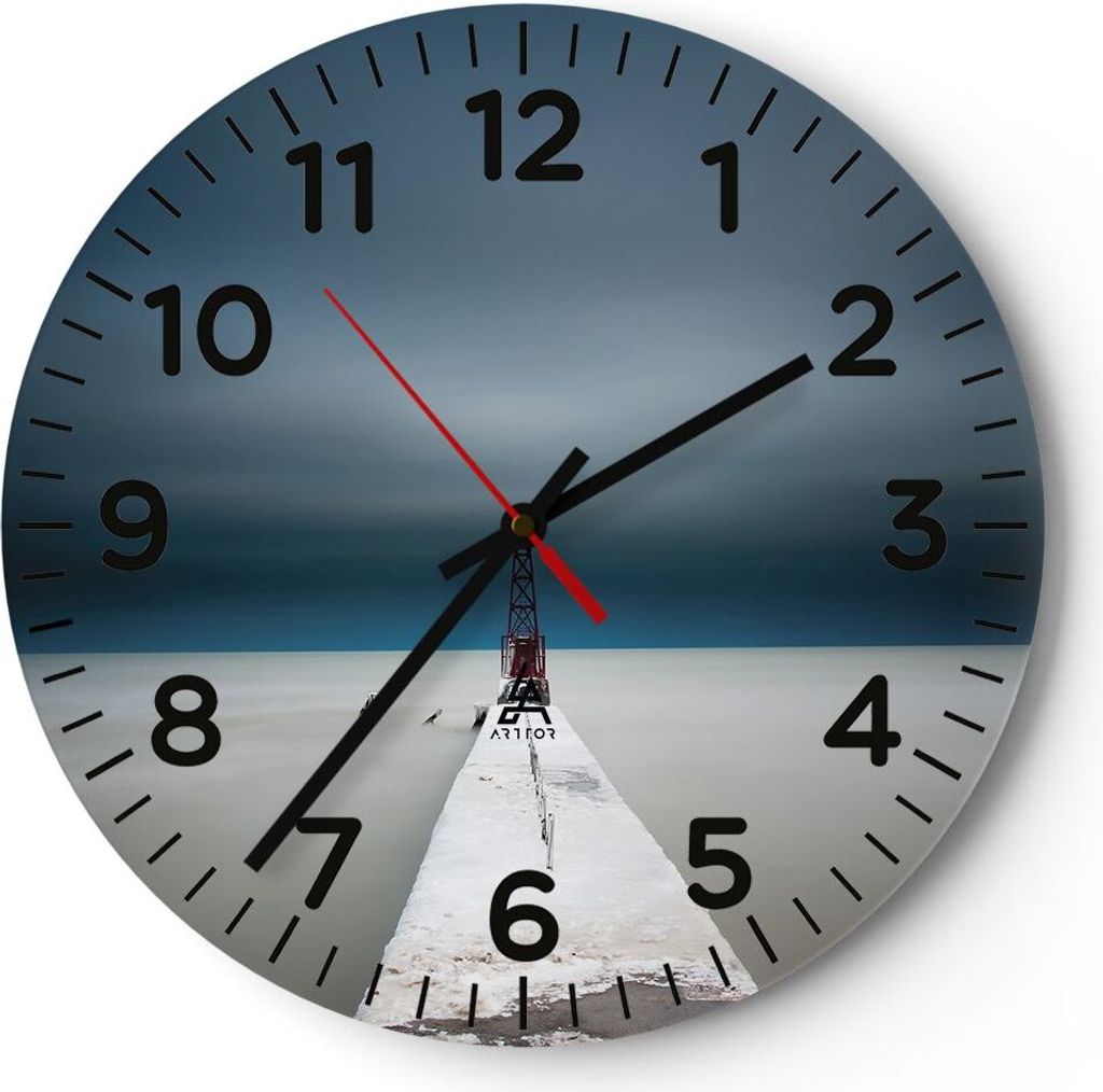 Wanduhr - Rund - Glasuhr - Turm Strand Himmel - 30x30cm - Schleichendes Uhrwerk - Lautlos - zum Aufhängen bereit - Dekoration Modern - Wanddekorat...
