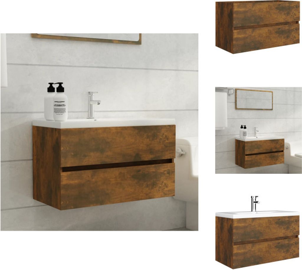 vidaXL Waschbeckenschrank Räuchereiche 80x38,5x45 cm Holzwerkstoff - Badezimmermöbel-Sets