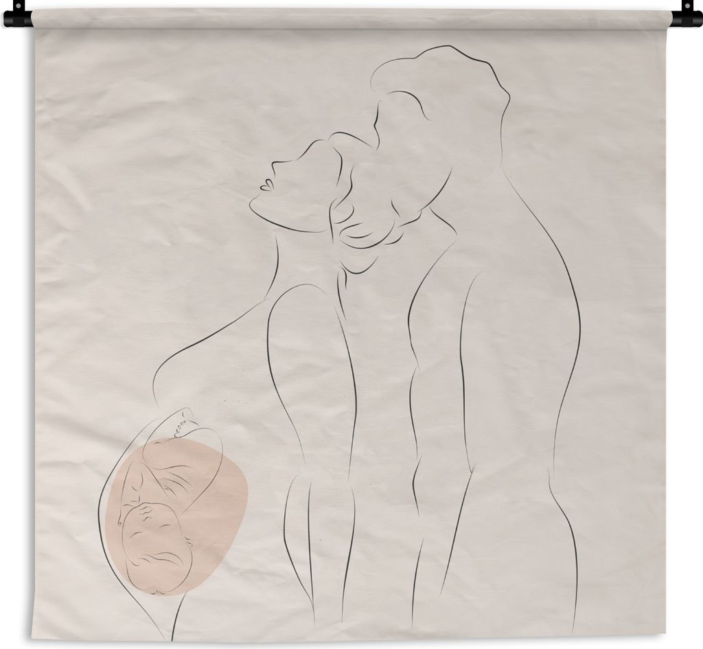 MuchoWow Wandteppich Wandbehang Kind - Linienkunst - Beziehung 150x150 cm Tapisserie Dekoration Wandtuch - Wohnaccessoires - Modernes