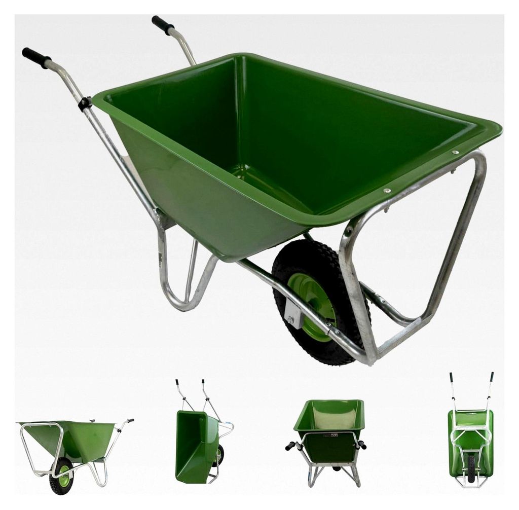 1-Rad Schubkarre XL 220 L 300 kg Luftrad Hofkarre Futterkarre grün Metallfelge große Siebkarre für Stall Pferde Hof Garten Laub Heu Gras, Garten...