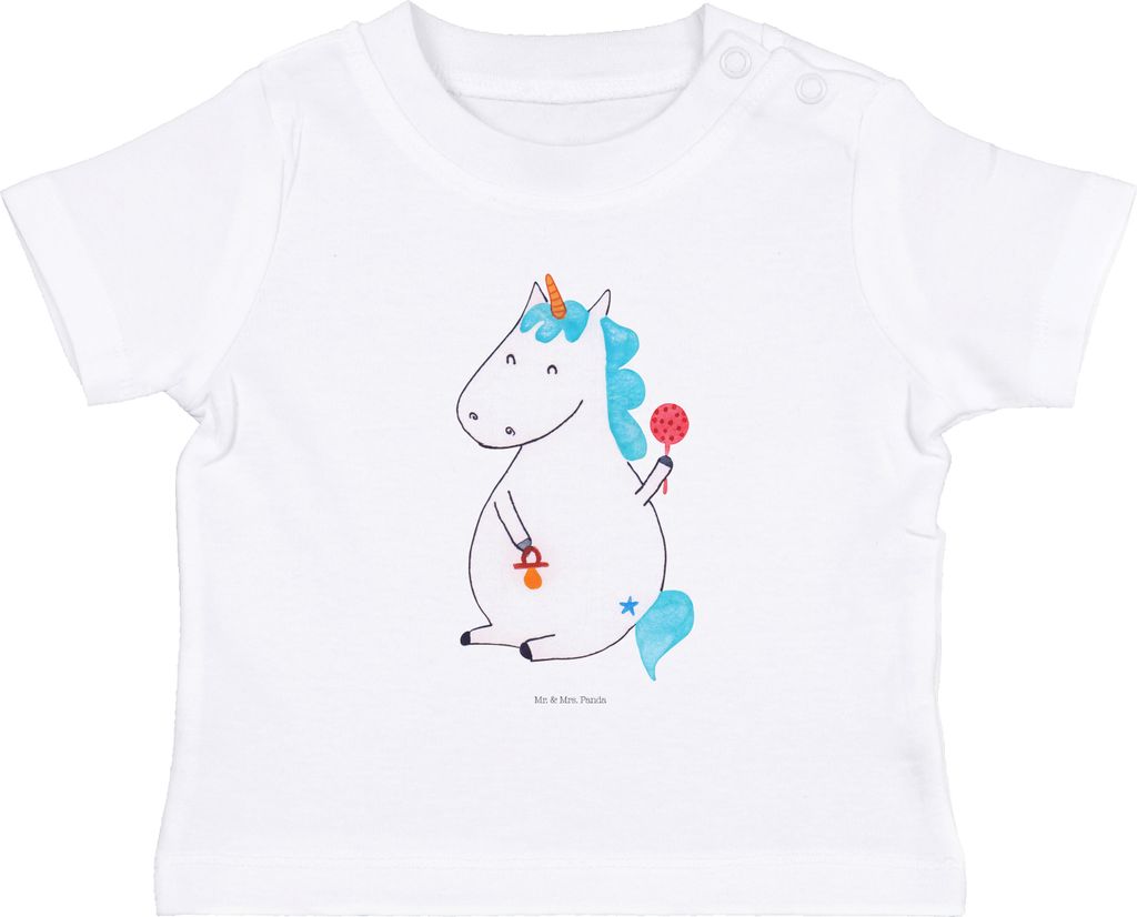 Mr. & Mrs. Panda Babyshirt Einhorn Baby 0. - 6. Monat - Weiß - Geschenk, Schnuller, T-Shirt, Unicorn, Einhörner, Öko, Baumwolle Shirt, Geburt, P...
