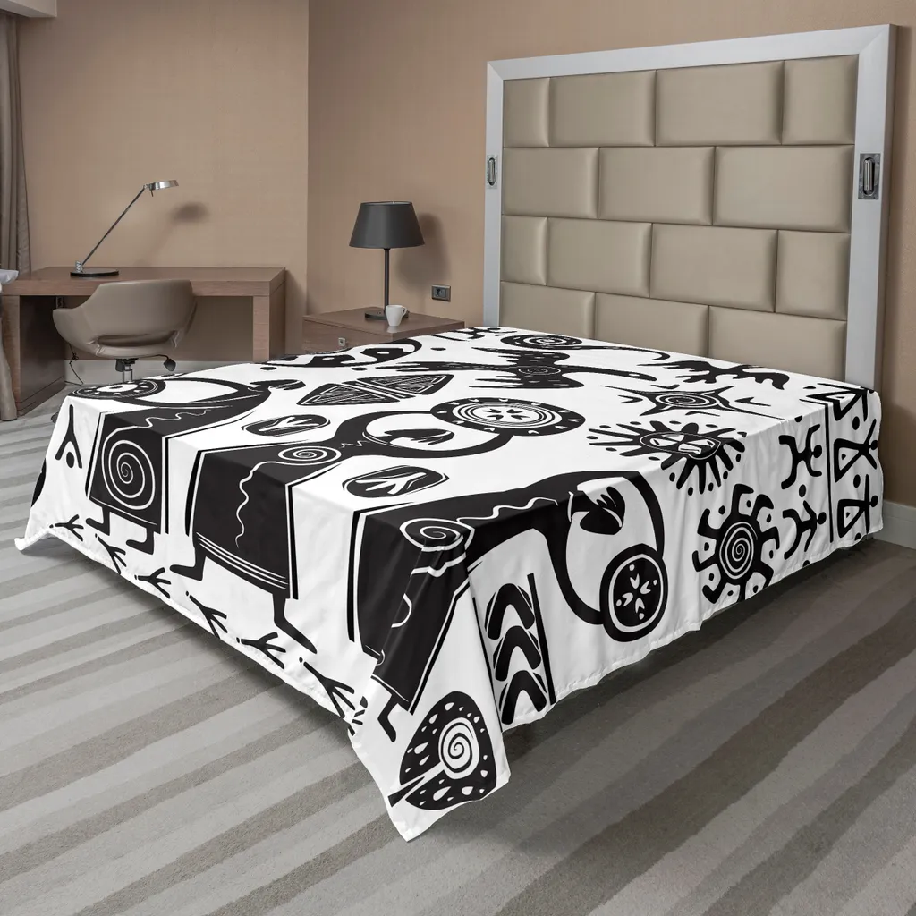 Drap plat ABAKUHAUS motif tribal préhistorique chaman 266 x 260 cm blanc