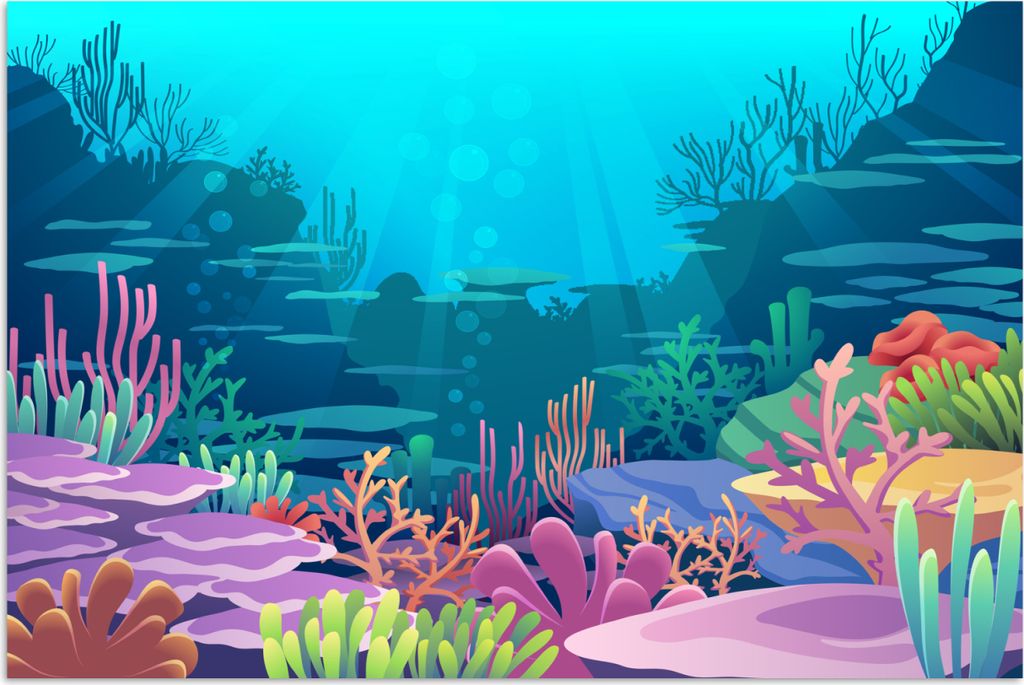 MuchoWow Poster Meer - Korallen - Unterwasserwelt - Illustration 60x40 cm - Schlafzimmerdekoration