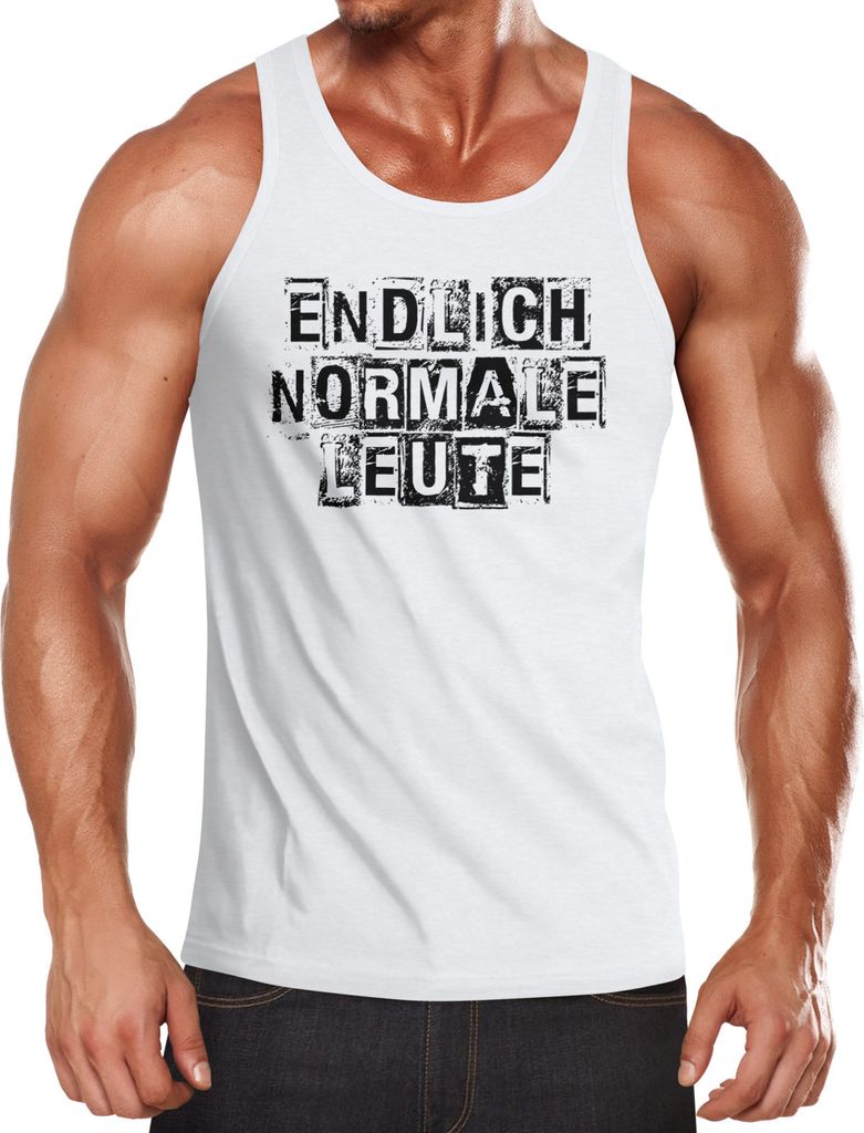 Herren Tanktop Endlich normale Leute Fun Party Shirt Festival Tanktop Moonworks weiß L