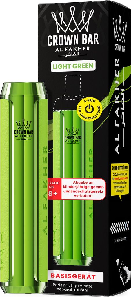 Al Fakher 600 Akkuträger Hellgrün – wiederaufladbarer Akku für 2-ml Pods, kompatibel mit Elfbar-ähnlichen Steckpods, 500 mAh, USB-C
