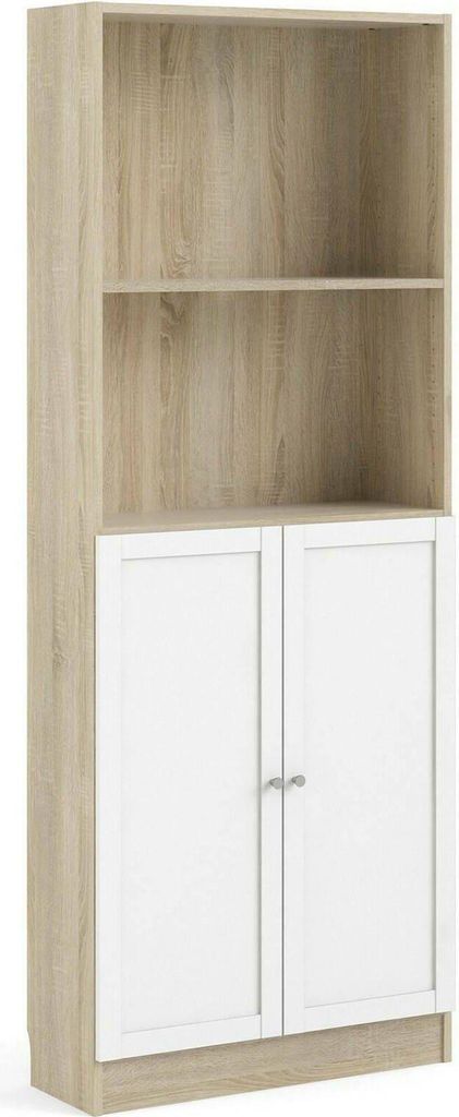 Bücherregal Michel, Büroregal, Mobiler Buchhalter, Bücherbrett, 79x28 h203 cm, Eiche und Weiß