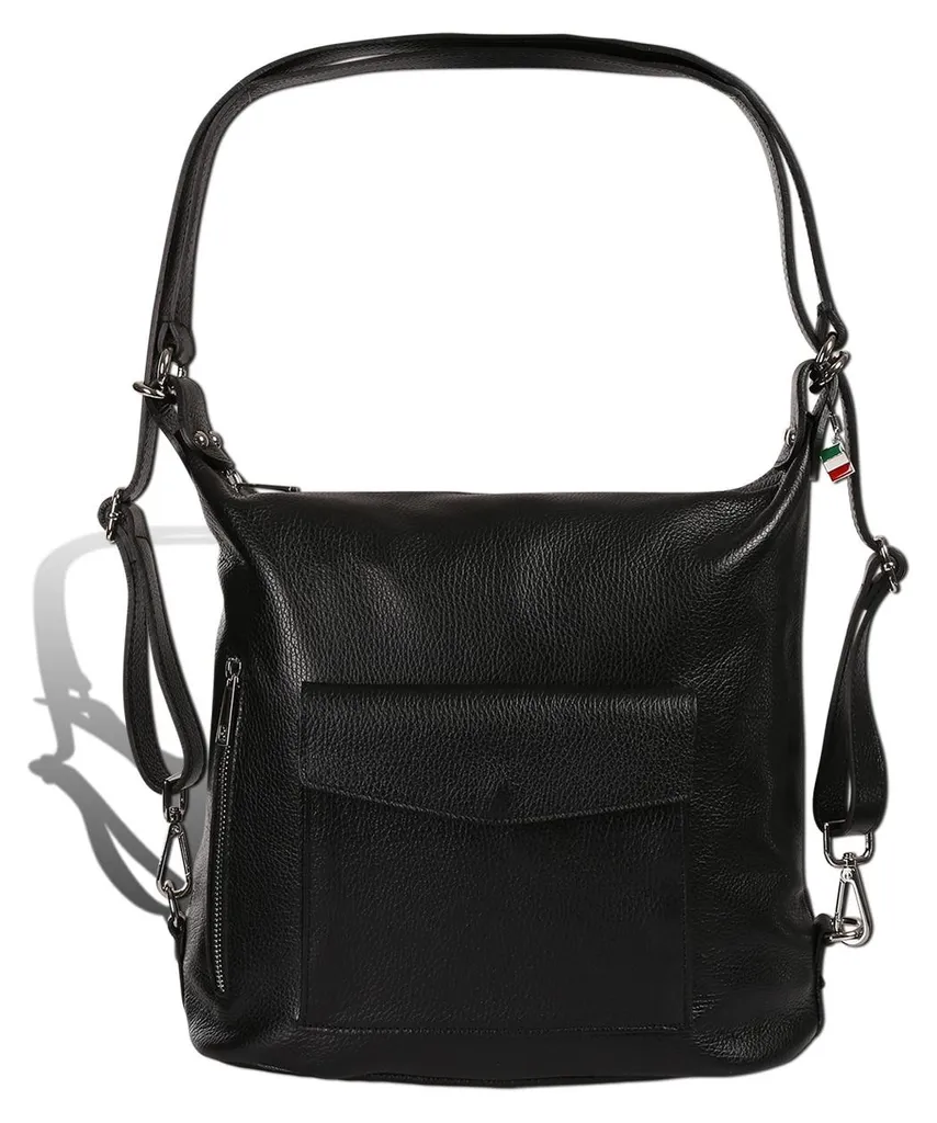 Sac à dos en cuir véritable noir Florence, finitions haut de gamme
