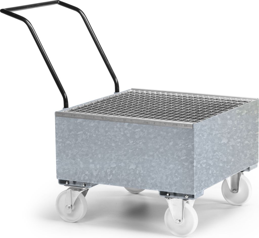 RR Industrietechnik Fahrbare Auffangwanne aus Stahl für 1x 200 Liter Fass mit Gitterrost verzinkt
