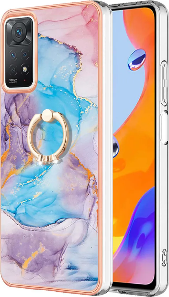 Custodia per Xiaomi Redmi Note 11 Pro 5G/4G, custodia protettiva in silicone TPU a fantasia con supporto ad anello blu