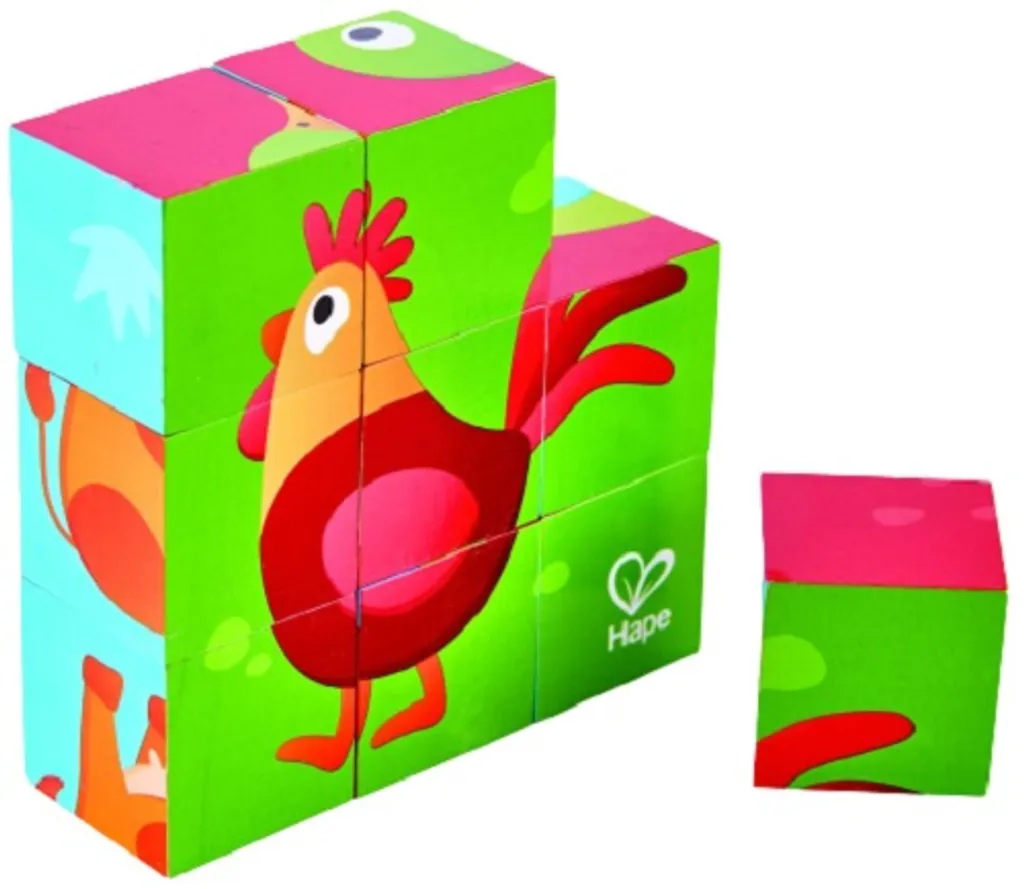 Puzzle Ferme Hape en Bois Durable avec 9 Blocs Colorés Sans Produits Toxiques
