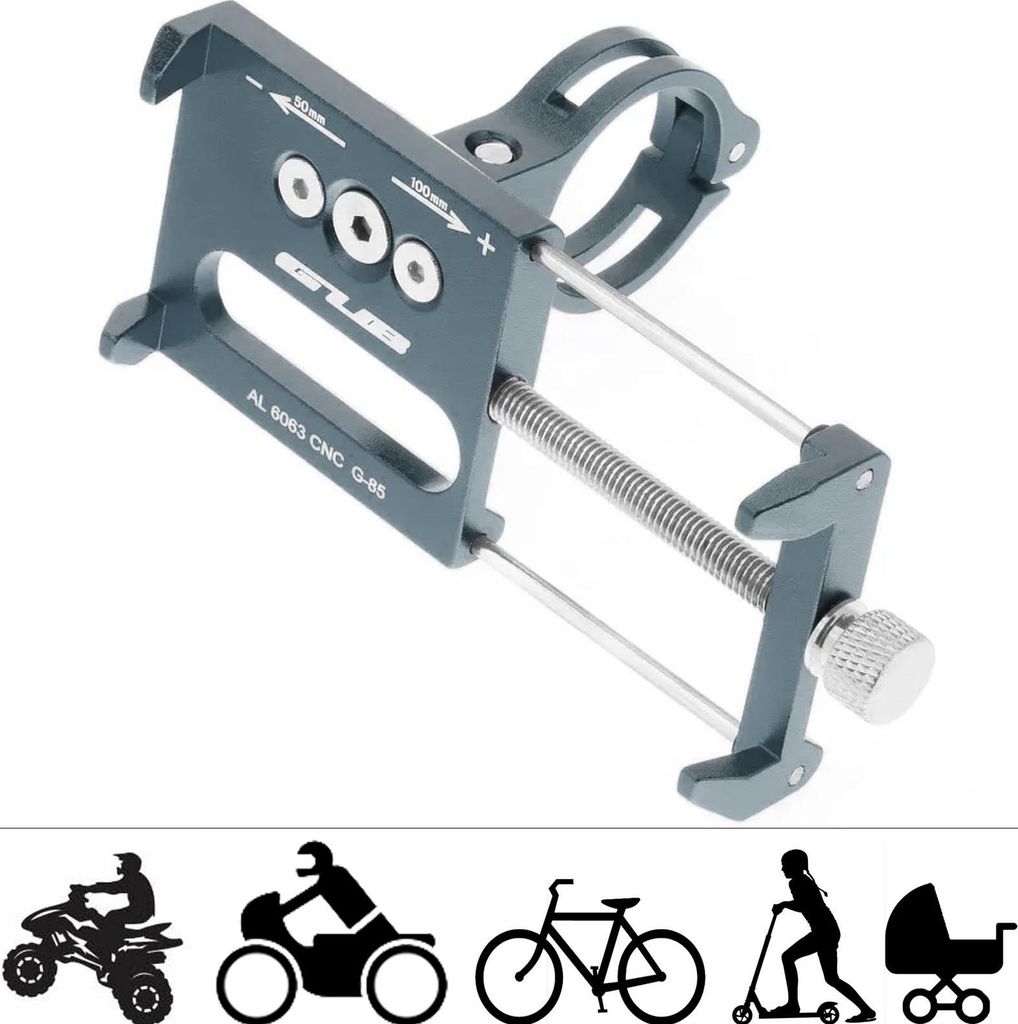 Smartphone Alu Handyhalterung für Motorola Moto E6 Play Lenker Motorrad Halterung Fahrrad Handy Halter in Silber