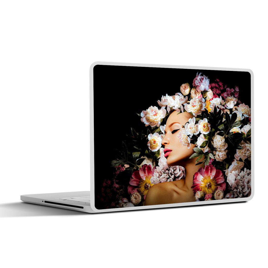 MuchoWow Laptop Aufkleber Sticker Cover Frauen - Blumen - Rosen - Porträt 40x30 cm - Laptop Dekoration - Selbstklebend