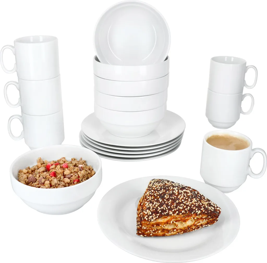 Servizio Colazione Tommy 18pz Porcellana Bianca Design Salvaspazio