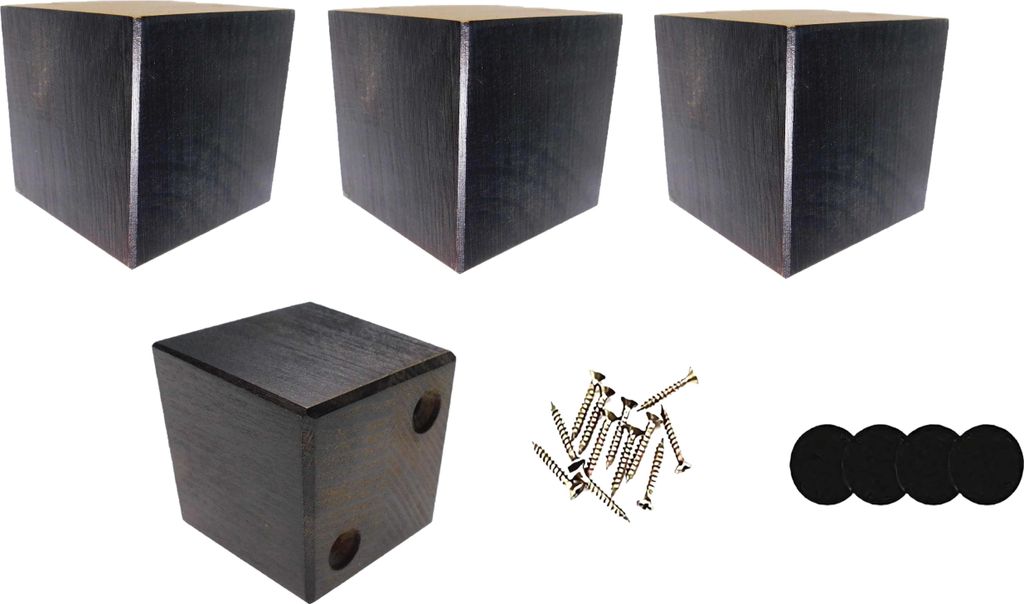Möbelfuß Buche 5x5x5 cm schwarz lackiert – Holz-Würfel – Set mit Schrauben und Filzgleitern