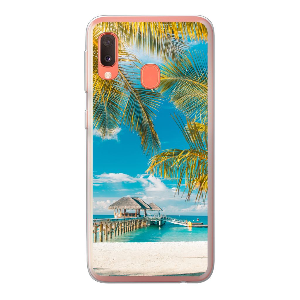 MuchoWow Handyhülle Schutzhülle Hülle für Samsung Galaxy A20e Strand - Palme - Meer Silikon Softcase Handy Hülle - Abdeckung