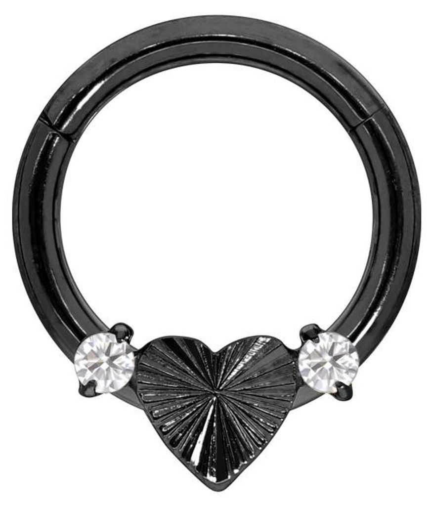 Ohrpiercing, Nasenpiercing, Septum Piercing Titan Segmentring Clicker HERZ + 2 KRISTALLE