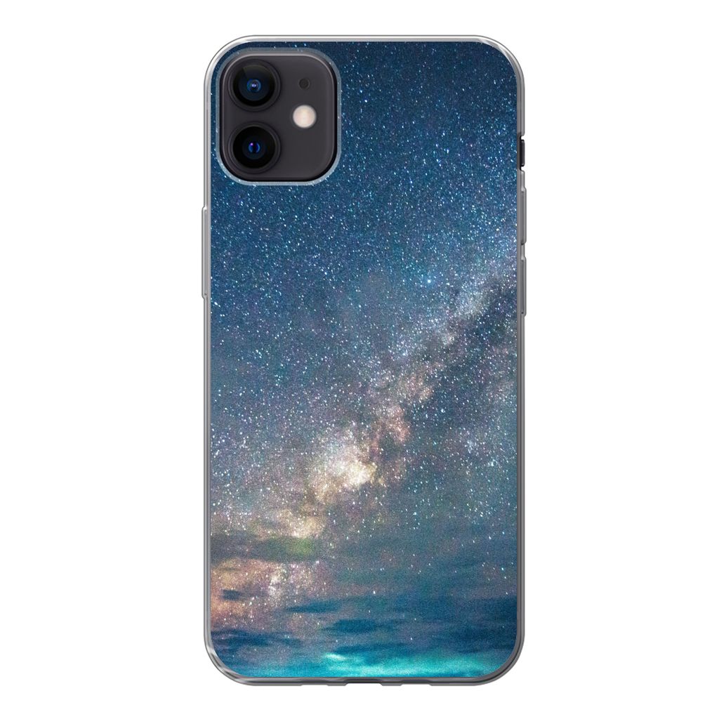 MuchoWow Handyhülle Schutzhülle Hülle für iPhone 12 mini Sterne - Sonnensystem - Türkis - Jungen - Mädchen - Kinder Silikon Softcase Handy ...