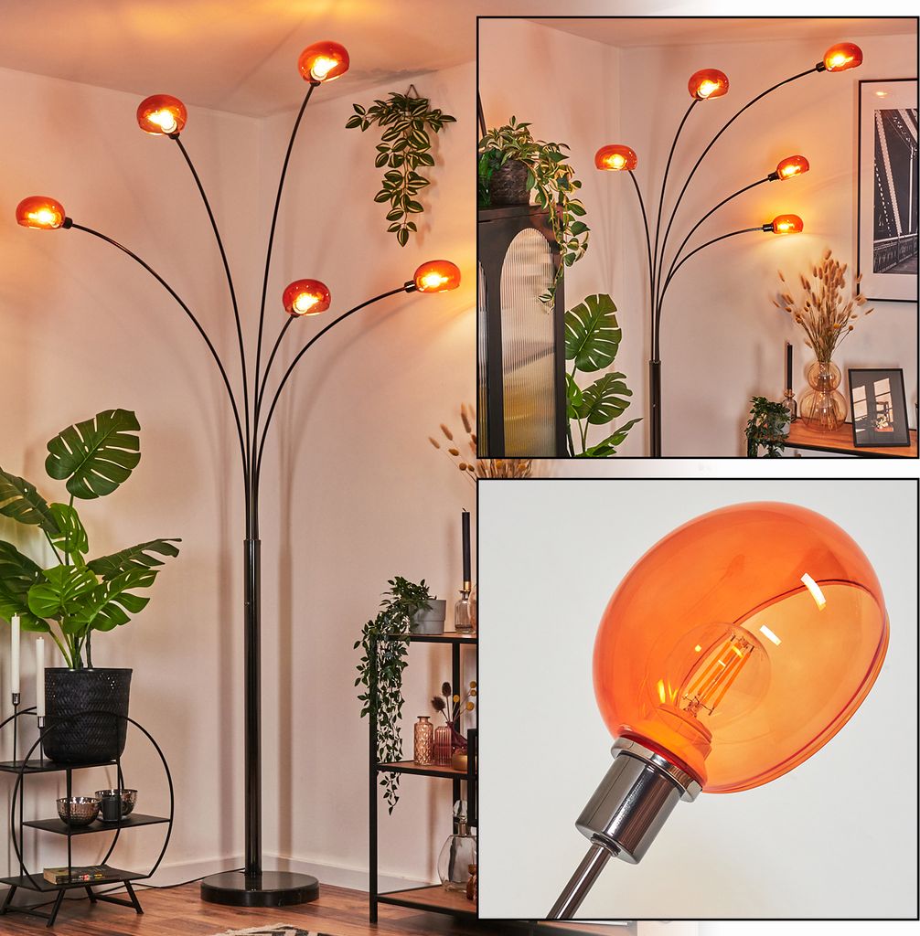 Suio Stehlampe aus Metall in Schwarz/Chrom/Orange, Retro/Vintage-Design