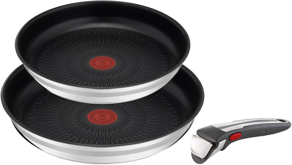 Tefal Topf-Set L97691 Jamie Oliver Ingenio Pfannenset, alle Herdarten auch Induktion, Edelstahl 18/10 (3-tlg., 2 Pfannen, 1 abnehmbarer Griff)