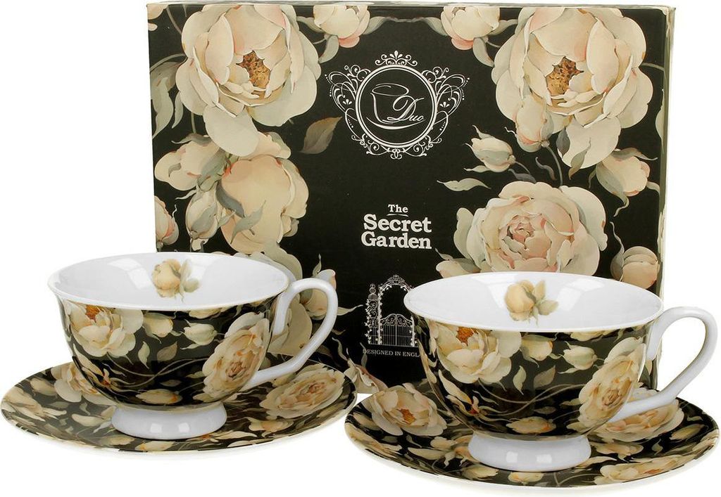 DUO | Tassen - Kaffeetassen - 250 ml - 2er Set - Blumenmuester - Untertasse - Bunt - in Geschenkbox