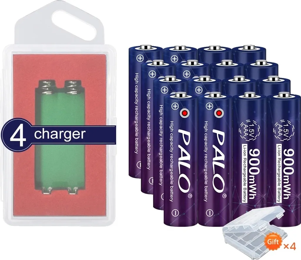 Batterie Ricaricabili AAA 1.5V Litio 16 Pezzi con Caricatore Rapido