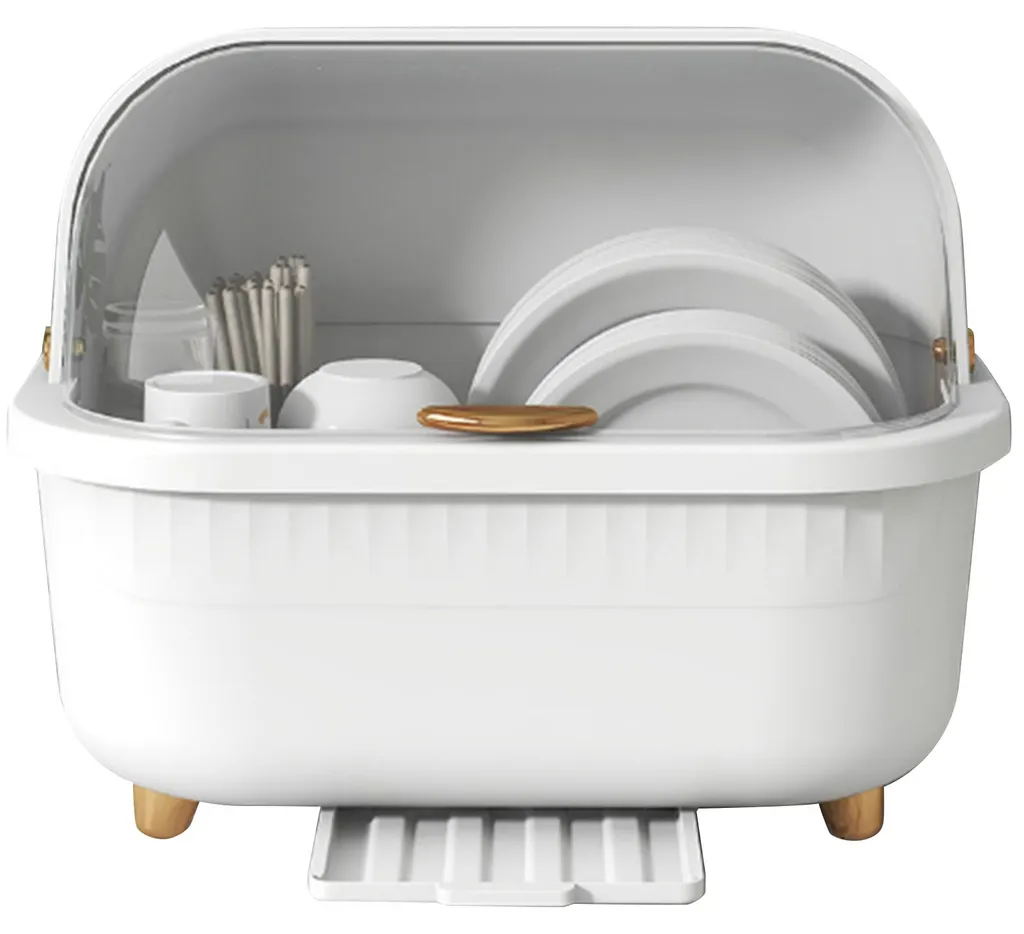 Boîte de séchage vaisselle M blanche avec égouttoir et couvercle inclus
