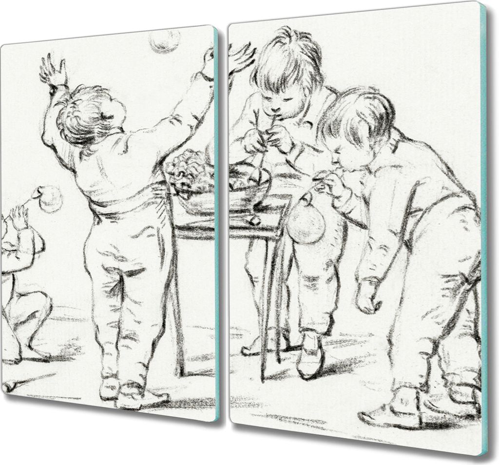 Coloray Schneidebrett Herdabdeckplatte 2x30x52 cm Kochplattenabdeckung Küchenbrett Hackbrett - Menschen Kinder Jungen