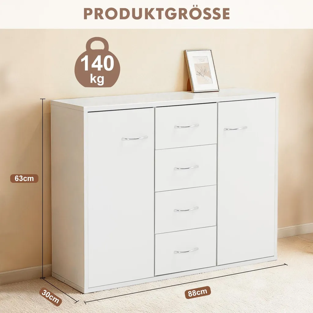 Commode anti-rayures et imperméable blanche | 4 tiroirs robustes 88cm