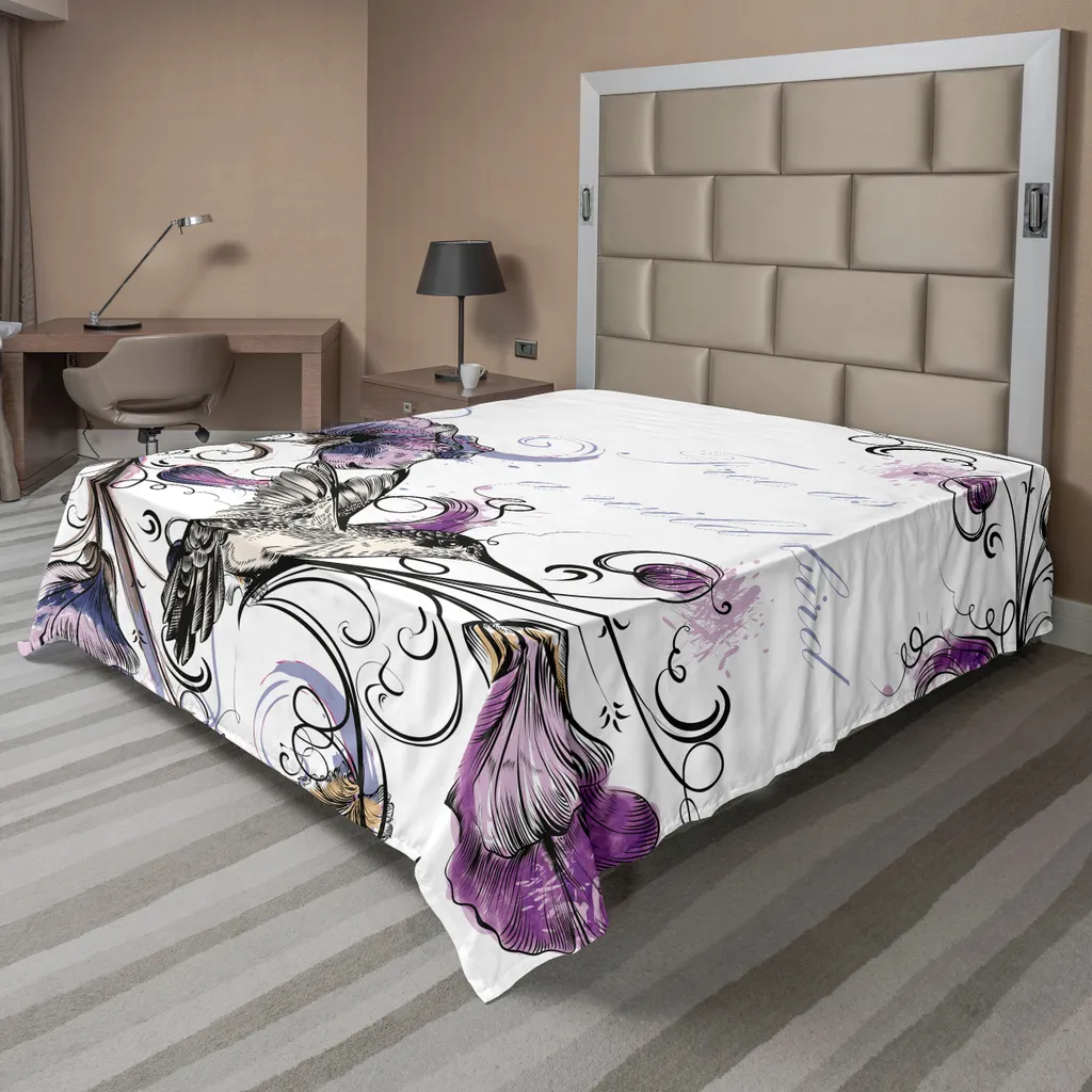 ABAKUHAUS Drap Plat Colibri Noir et Violet 275x260 cm en Tissu Doux