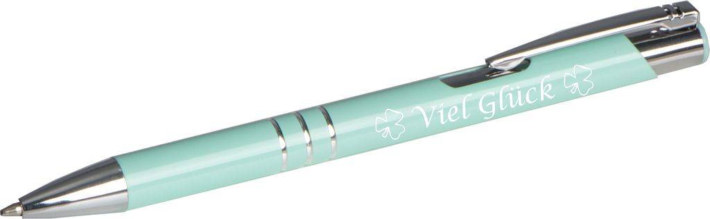 Kugelschreiber mit Gravur "Viel Glück" / aus Metall / Farbe: pastell mint