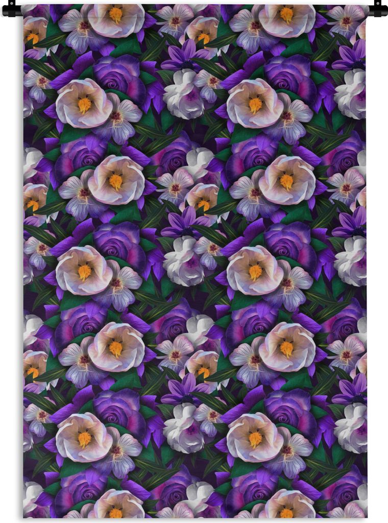 MuchoWow Wandteppich Wandbehang Blumen - Lila - Anemone 120x180 cm Tapisserie Dekoration Wandtuch - Schlafzimmer - Dekorationen für das Haus