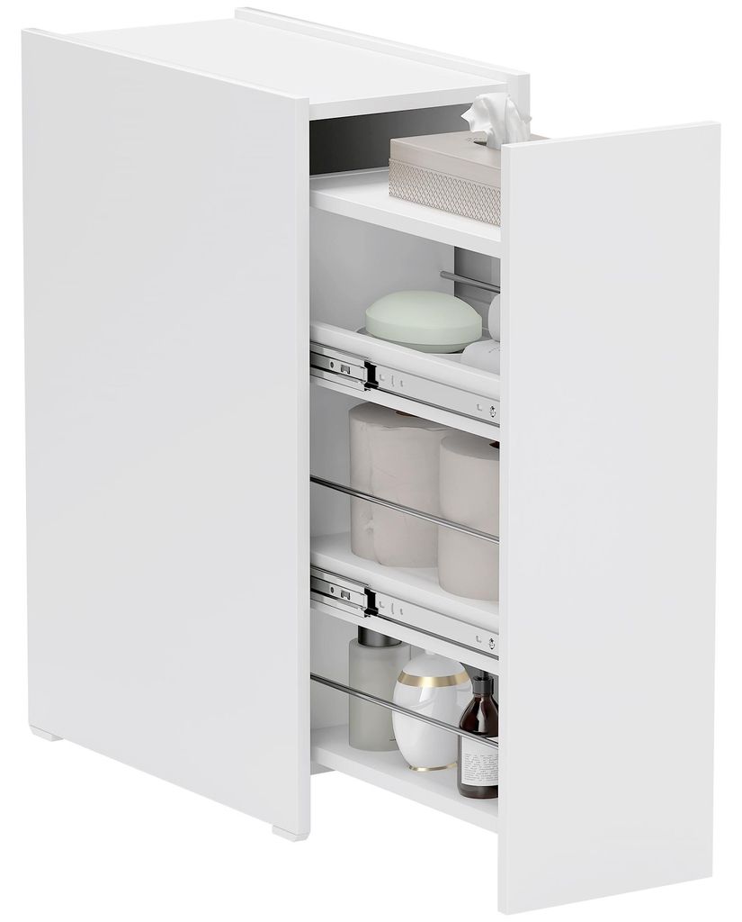 HOMCOM Nischenschrank Schmaler Badezimmerschrank mit tiefer Schublade, Rad Weiß