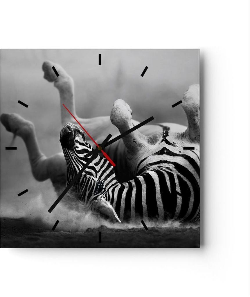 Wanduhr - Quadrat - Glasuhr - Zebra Streifen Tier wild - 40x40cm - Schleichendes Uhrwerk - Lautlos - zum Aufhängen bereit - Dekoration Modern - Wa...