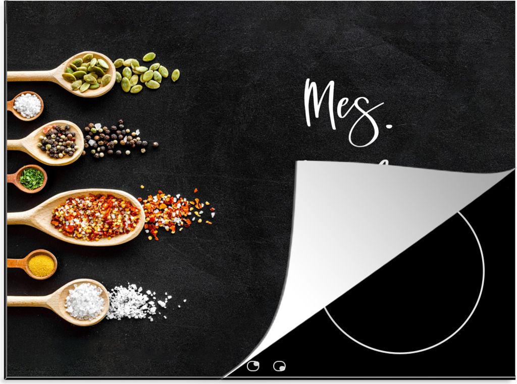 KitchenYeah Herdabdeckplatte Küche - Sprichwörter - Messer. Löffel. Gabeln. - Zitate - Besteck , 58x51cm, Küche Deko, Glaskeramikfeld Herdabd...