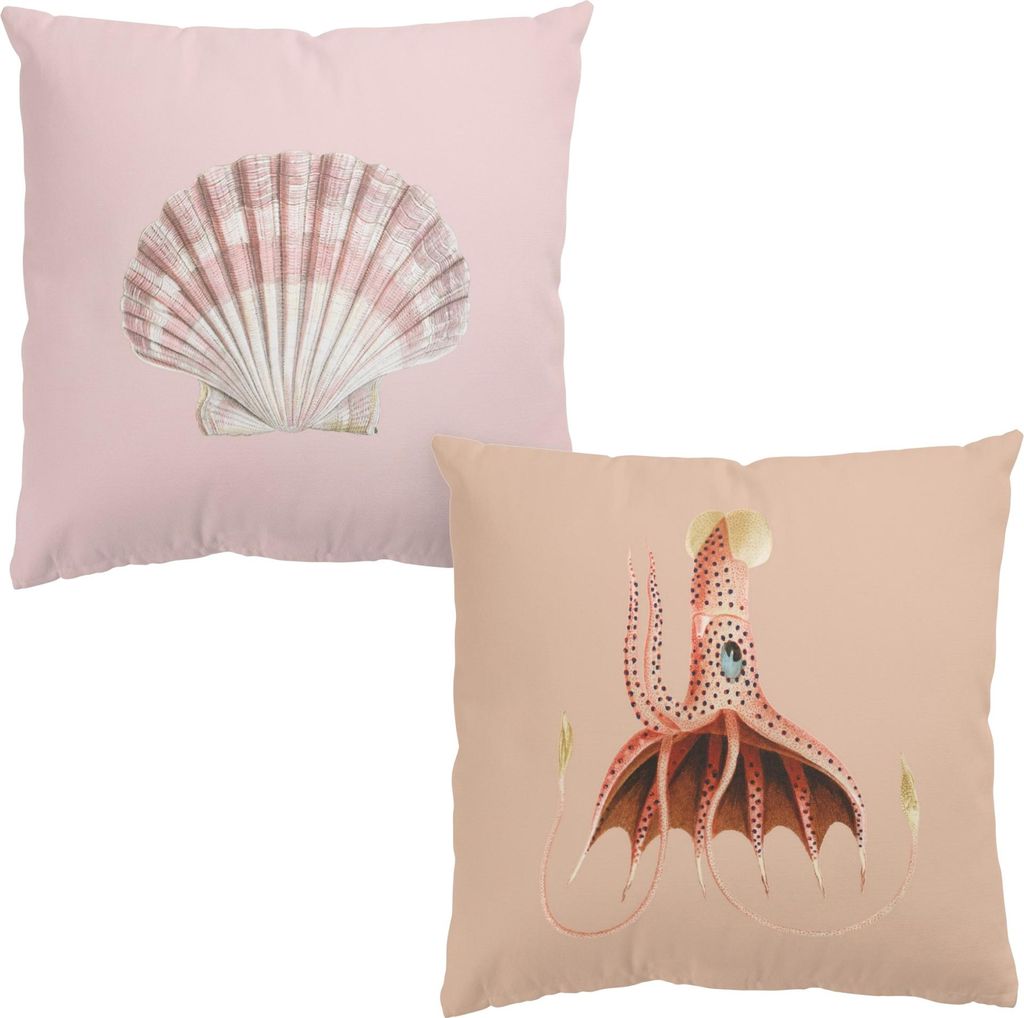 Dekokissen 2-teilig Strand draußen / Outdoor Zierkissen waschbar Design rosa Illustration Sofakissen ohne Füllung