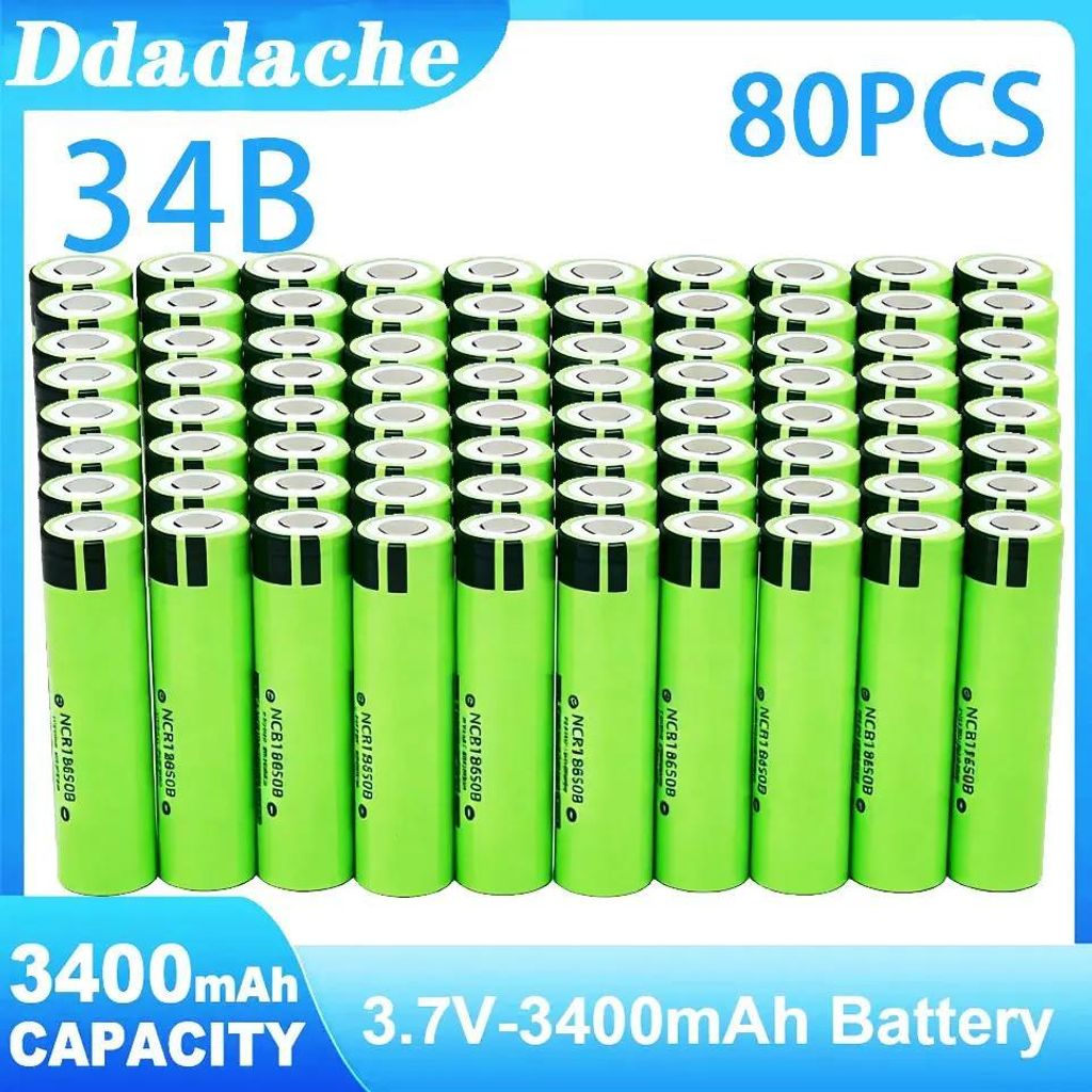 Wiederaufladbare 18650 Lithium-Ionen Akkus - 34B - 3400 mAh - 3,7 V - 80er Pack - Für Taschenlampen