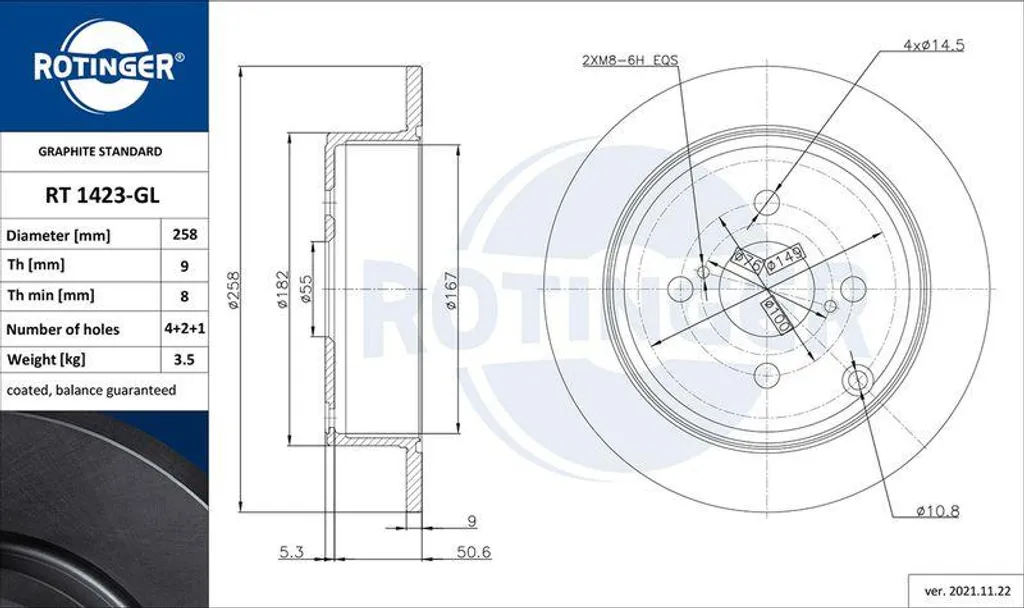 Disque de frein anticorrosion ROTINGER RT 1423-GL haute durabilité