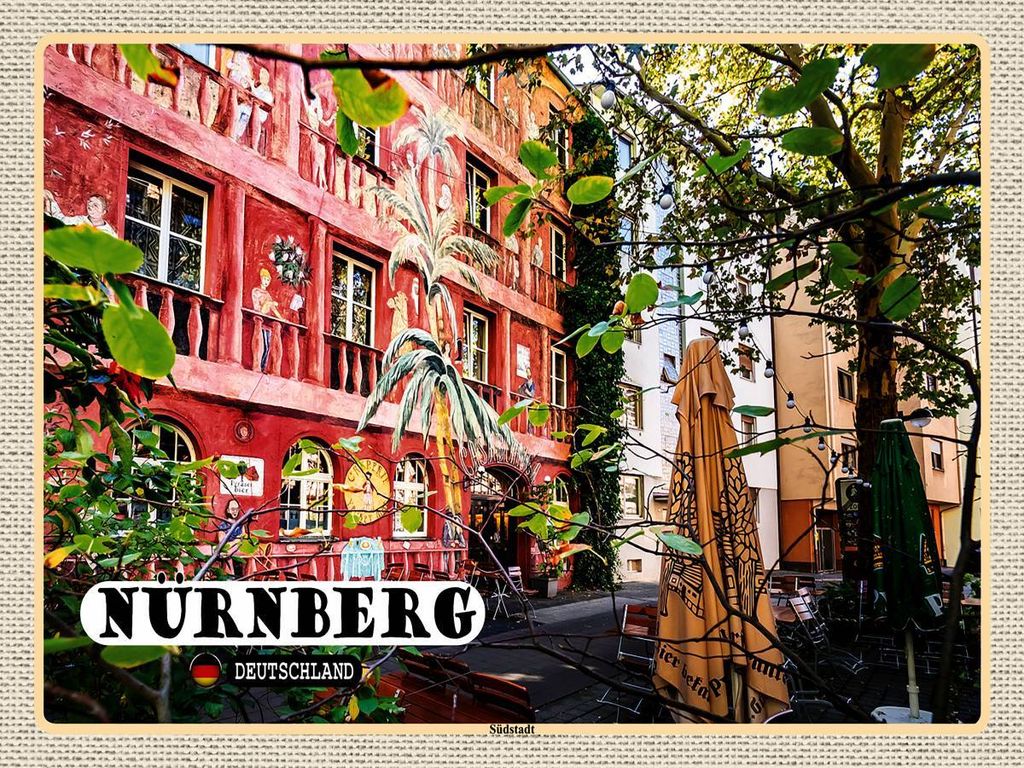 vianmo Holzschild 30x40 cm Nürnberg Südstadt Kunst Platz Bildmotiv Reisemotiv Abenteuer Reisen