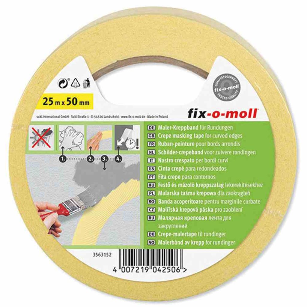 fix-o-moll Maler-Kreppband für Rundungen, gelb, 25m 50mm