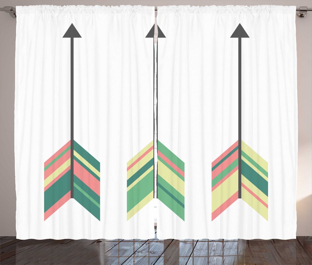 ABAKUHAUS Stammes Rustikaler Gardine, Buntes Symbol Illustration, Wohnzimmer Universalband Gardinen mit Schlaufen und Haken, 280 x 225 cm, Pastellr...