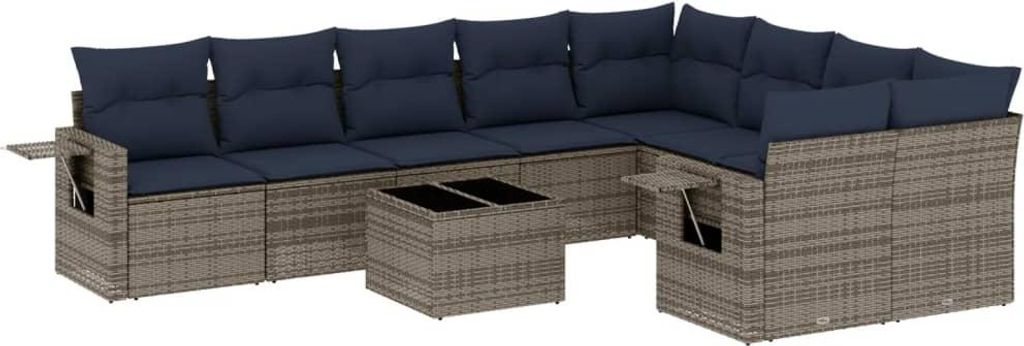 10-teiliges Gartensofa-Set mit Kissen, grau, Polyrattan
