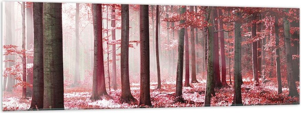 Bilder auf glas - Einteilig - Wald Rot Bäume - 160x50cm - Glasbilder - Wandbilder - Bilder - zum Aufhängen bereit - Wanddekoration aus Glas - Gla...