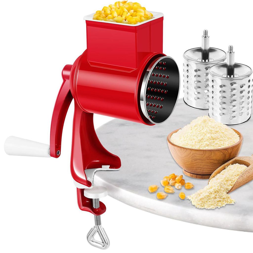 Gemüseschneider, Manuelle Nussmühle mit 2 abnehmbaren Trommelblättern, Manuelle Erdnussmühle mit Kurbel aus Edelstahl, Nussmühle, Mandelmühle